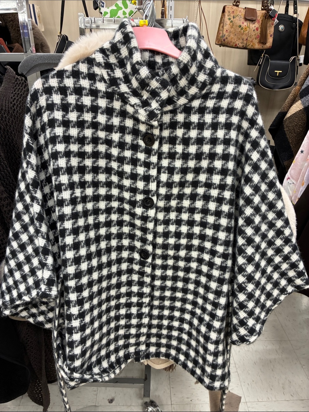 Juicy Couture Black & White Checked Button-Front Cape